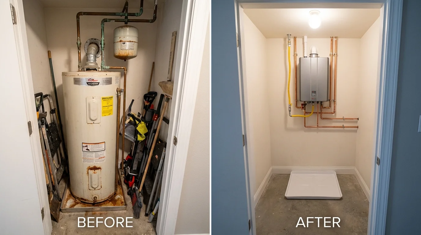 Tank water heater versus wall-mounted tankless unit comparison for Leland, MI homeowners